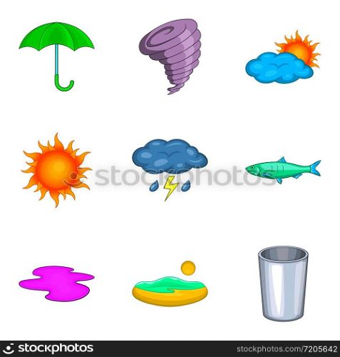 Drainage icons set. Cartoon set of 9 drainage vector icons for web isolated on white background. Drainage icons set, cartoon style