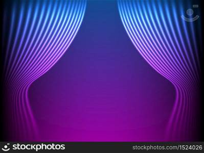 Drapery futuristic background with 80s style neon lines. Welcoming drapes for cover or party invitation made in new retro wave trend.