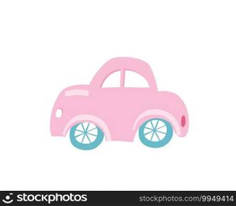 Draw character design cute beautiful pink pastel car. Isolated on white. Doodle cartoon style Valentines car. Vector Illustration.. Draw character design cute beautiful pink pastel car. Isolated on white. Doodle cartoon style Valentines car. Vector Illustration
