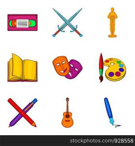 Draw with a pencil icons set. Cartoon set of 9 draw with a pencil vector icons for web isolated on white background. Draw with a pencil icons set, cartoon style