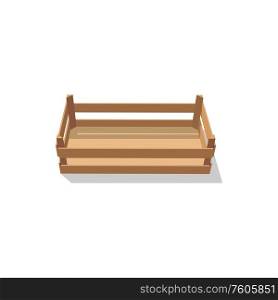 Drawer made of wooden crates isolated. Vector fruits and vegetables transportation and distribution box. Wooden crate or grocery transportation drawers
