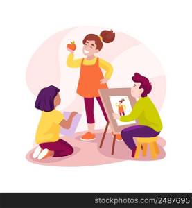 Drawing a person with a body isolated cartoon vector illustration. Daycare center, imagination and creativity development activities, transitional kindergarten curriculum vector cartoon.. Drawing a person with a body isolated cartoon vector illustration.