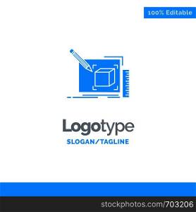 Drawing, Art, Sketch, Line, Pencil Blue Solid Logo Template. Place for Tagline