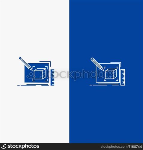 Drawing, Art, Sketch, Line, Pencil Line and Glyph Solid icon Blue banner Line and Glyph Solid icon Blue banner