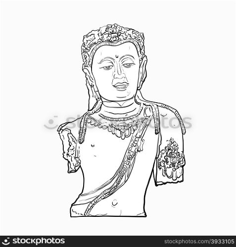 Drawing bust of Bodhisattva Avalokiteshvara on white background