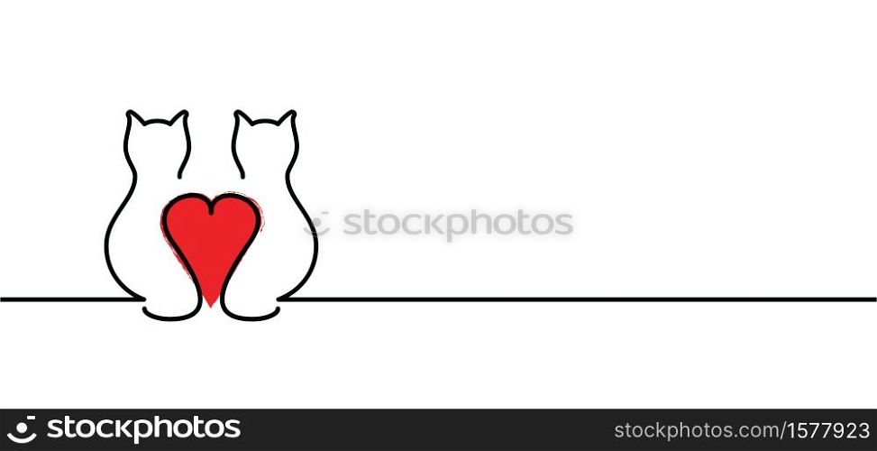 Drawing cat line pattern. Funny vector cats sign. Cartoon sketch, itten, kitty silhouette pictogram. Animal, cute pet sits background. World cat day.