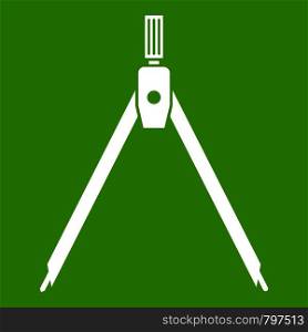 Drawing compass icon white isolated on green background. Vector illustration. Drawing compass icon green