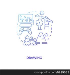 Drawing concept icon. Game designer skills. Creating very beautiful characters for your game story. Development idea thin line illustration. Vector isolated outline RGB color drawing. Drawing concept icon