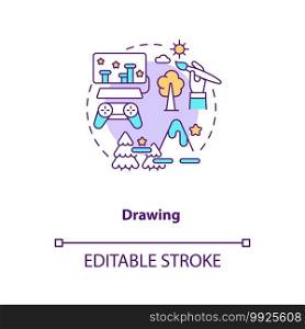 Drawing concept icon. Game designer skills. Creating very beautiful characters for your story. Development idea thin line illustration. Vector isolated outline RGB color drawing. Editable stroke. Drawing concept icon