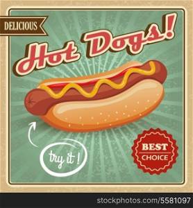 Drawing hot dog delicious fast food best choice poster template vector illustration
