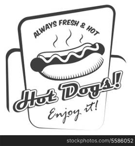 Drawing hot dog fresh fast food enjoy black and white poster template vector illustration