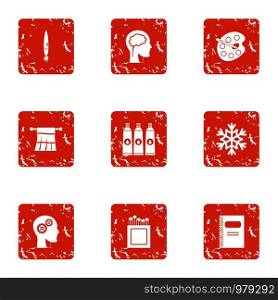 Drawing level icons set. Grunge set of 9 drawing level vector icons for web isolated on white background. Drawing level icons set, grunge style