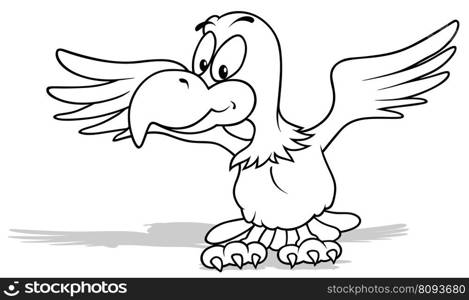 Drawing of a Bald Eagle with Outstretched Wings - Cartoon Illustration Isolated on White Background, Vector