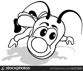 Drawing of a Beetle with a Big Head Flying Through the Air - Cartoon Illustration Isolated on White Background, Vector