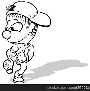 Drawing of a Boy with a Baseball Cap Turned Sideways - Cartoon Illustration Isolated on White Background, Vector