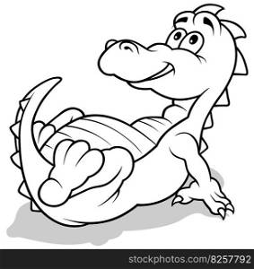 Drawing of a Cheerful Lying Dinosaur - Cartoon Illustration Isolated on White Background, Vector