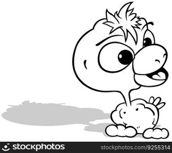 Drawing of a Cute Chicken with a Big Head Turned to the Side - Cartoon Illustration Isolated on White Background, Vector