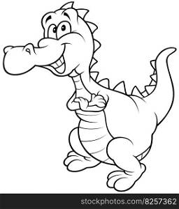 Drawing of a Cute Dinosaur with a Big Smile - Cartoon Illustration Isolated on White Background, Vector