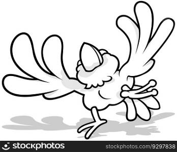 Drawing of a Dancing Sparrow from Below View - Cartoon Illustration Isolated on White Background, Vector