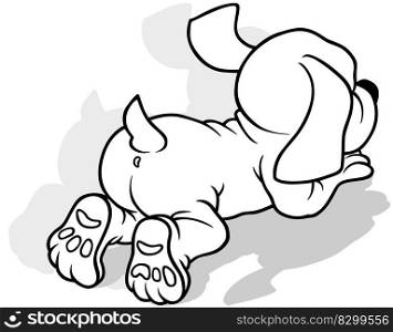 Drawing of a Doggy Lying on the Ground from Rear View - Cartoon Illustration Isolated on White Background, Vector