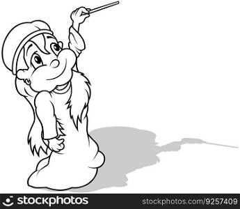 Drawing of a Fairy in a Long Dress with a Magic Wand in her Hand - Cartoon Illustration Isolated on White Background, Vector