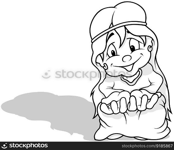 Drawing of a Fairy Sitting with Palms Up - Cartoon Illustration Isolated on White Background, Vector