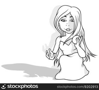 Drawing of a Fairy with Long Hair and a Pearl in her Hand - Cartoon Illustration Isolated on White Background, Vector
