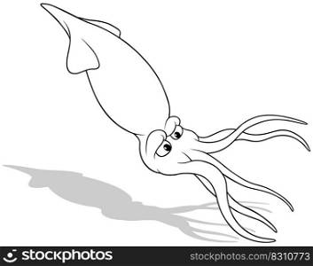 Drawing of a Floating Squid - Cartoon Illustration Isolated on White Background, Vector