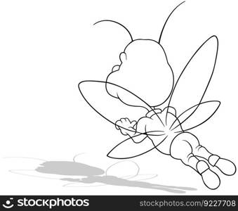 Drawing of a Flying Beetle from Rear View - Cartoon Illustration Isolated on White Background, Vector