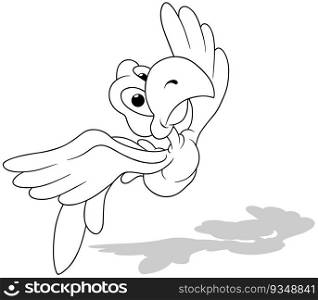 Drawing of a Flying Parrot with a Surprised Expression - Cartoon Illustration Isolated on White Background, Vector