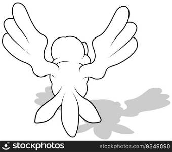 Drawing of a Flying Sparrow from Rear View - Cartoon Illustration Isolated on White Background, Vector
