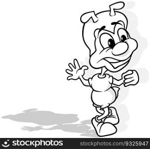 Drawing of a Frightened Ant with Legs Intertwined - Cartoon Illustration Isolated on White Background, Vector