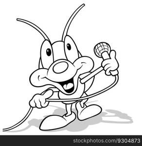 Drawing of a Funny Beetle with a Microphone in his Hand - Cartoon Illustration Isolated on White Background, Vector