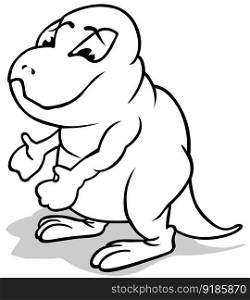 Drawing of a Funny Dinosaur with a Fat Belly - Cartoon Illustration Isolated on White Background, Vector