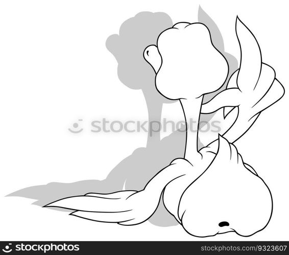 Drawing of a Goose with a Raised Wing Up from Rear View - Cartoon Illustration Isolated on White Background, Vector