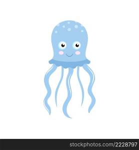 Drawing of a jellyfish isolated on a white background. Vector flat illustration for children’s book and children. Cartoon character inhabitants of the seas and ocean