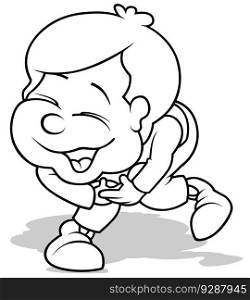 Drawing of a Laughing Boy - Cartoon Illustration Isolated on White Background, Vector