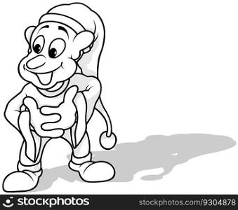 Drawing of a Leprechaun with a Long Cap Standing on the Ground - Cartoon Illustration Isolated on White Background, Vector