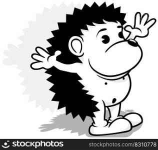 Drawing of a Little Hedgehog with Paws Up - Cartoon Illustration Isolated on White Background, Vector