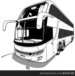 Drawing of a Luxury Long-distance Bus from the Front View - Black Illustration Isolated on White Background, Vector