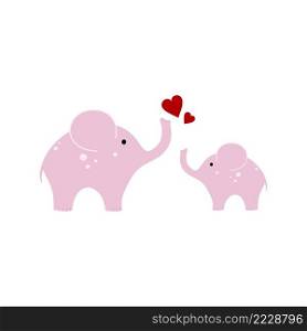 Drawing of a pink elephant for a girl isolated on a white background. Cute children’s cartoon illustration. Mom and baby in the world of animals and wildlife. Image for a poster in the children’s room