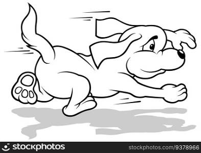 Drawing of a Running Doggy - Cartoon Illustration Isolated on White Background, Vector
