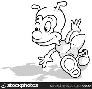 Drawing of a Running Smiling Ant - Cartoon Illustration Isolated on White Background, Vector