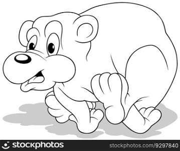Drawing of a Running Teddy Bear with a Scared Expression on his Face - Cartoon Illustration Isolated on White Background, Vector