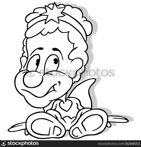 Drawing of a Sitting Cute Angel - Cartoon Illustration Isolated on White Background, Vector