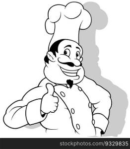 Drawing of a Smiling Chef Giving a Thumbs Up - Cartoon Illustration Isolated on White Background, Vector