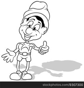 Drawing of a Smiling Clown in a Costume with a thumb Up - Cartoon Illustration Isolated on White Background, Vector