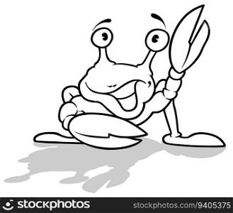 Drawing of a Smiling Crab with a Raised Claw - Cartoon Illustration Isolated on White Background, Vector