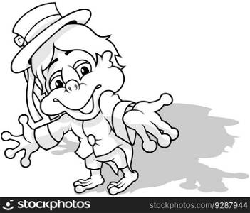 Drawing of a Smiling Waterman Wearing a Hat with Ribbons on his Head - Cartoon Illustration Isolated on White Background, Vector
