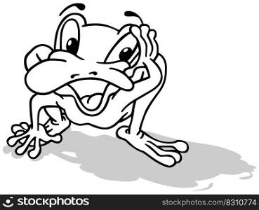 Drawing of a Surprised Frog with its Mouth Open - Cartoon Illustration Isolated on White Background, Vector